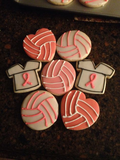 Dig Pink Bake Sale Ideas, Pink Bake Sale Ideas, Dig Pink Volleyball Ideas, Volleyball Snacks, Sports Treats, Volleyball Cookies, Sport Cookies, The Miracle Season, Volleyball Dig