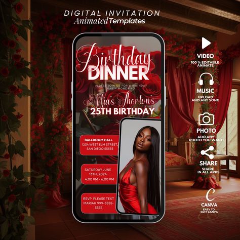 Enhance the elegance of your birthday dinner with our Digital Birthday Dinner Invitation! Streamline the invite process with Mobile Birthday convenience, using our Phone Invitations to bid farewell to paper hassles and postal delays. Infuse your personal touch by customizing your Birthday Dinner Invite with event specifics, and enjoy the swiftness of instant delivery via email or message. Our meticulously designed invitations exude sophistication, while the included digital itinerary template en Birthday Dinner Invite, Birthday Dinner Invitation, Ad Inspiration, Template Text, 28th Birthday, Birthday Party Invite, Itinerary Template, Birthday Photography, Travel Itinerary Template