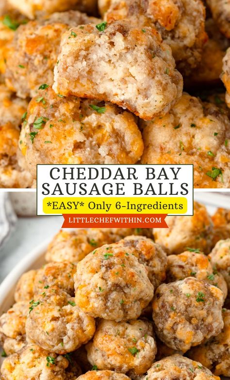 These Cheddar Bay Sausage Balls are made with just 6 ingredients, including Red Lobster Biscuit Mix, savory sausage, and more! Perfect for holidays, game days, or Christmas morning, they’re quick, easy, and loaded with flavor. Save this recipe for the best sausage balls you’ll ever try! Sausage Balls Using Red Lobster Biscuit, Cheddar Bay Recipes, Recipe For Sausage Balls Bisquick, Sausage And Rotel Balls, Red Lobster Cheddar Bay Biscuits Sausage Ball, Red Lobster Cheddar Bay Biscuit Mix Sausage Balls, The Best Sausage Balls, Sausage Balls No Bisquick Easy Recipes, Sausage Balls With Cheddar Bay Biscuits