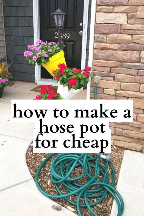 Flower Pot Tower, Hose Pot, Outdoor Curb Appeal, Hose Box, Water Hose Holder, Garden Hose Storage, Diy Yard Decor, Garden Hose Holder, Hose Hanger