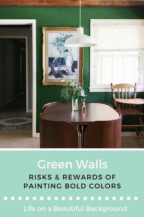 Green Painted Walls Kitchen, Bold Wall Colors, Mid Century Modern Room, Bold Paint Colors, Green Wall Color, Red Dining Room, Room Green, Our First Home, Modern Home Interior Design