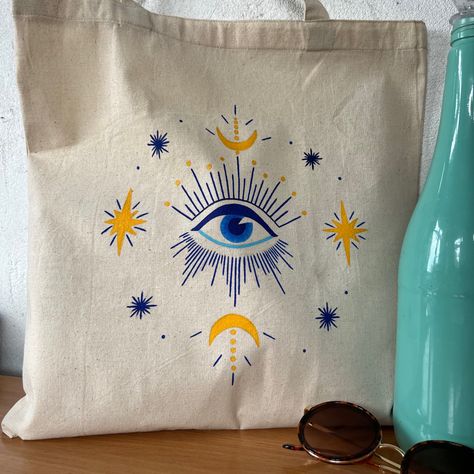 Evil Eye Tote Bag, Diy Tote Bag Design, Handpainted Tote Bags, Totes Ideas, Cloth Tote Bag, Tods Bag, Diy Tote, Handpainted Bags, Best Tote Bags