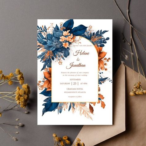 EpicSparkleBoutique - Etsy Rustic Invitation Wedding, Blue Fall Wedding, Orange Wedding Themes, Digital Wedding Invitations Design, Navy Blue Wedding Invitations, Wedding Response Cards, Garden Wedding Invitations, Navy Wedding Invitations, Digital Wedding Invitations