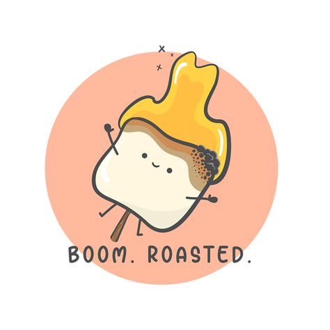 Boom. Roasted. Toasted Marshmallow Drawing, Roasting Marshmallows Drawing, Marshmallow Tattoo, Marshmallow Illustration, Marshmallow Drawing, Marshmallow Fire, Burnt Marshmallow, Boom Roasted, Roasted Marshmallow