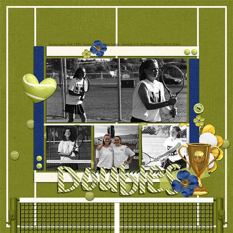 Tennis Scrapbook Pages, Tennis Scrapbook Layouts, Senior Signs, Tennis Decor, Friends Scrapbook, Scrapbook School, Tennis Doubles, Senior Night Posters, Memory Book School