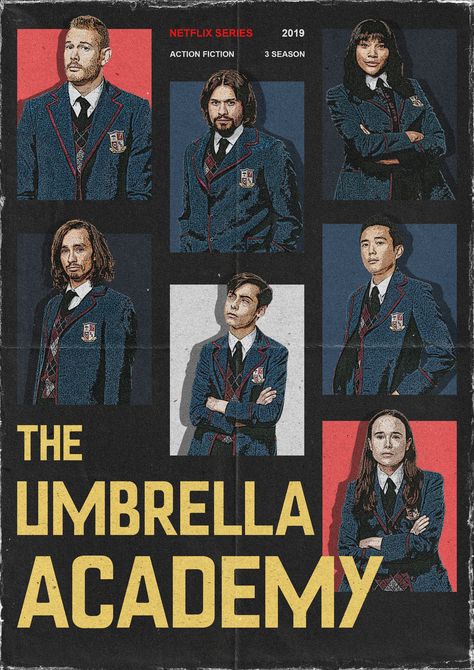 poster design, film poster, graphic design, graphic designer, brutalism design Umbrella Academy Poster Vintage, The Umbrella Academy Poster, Umbrella Academy Poster, Tua Fanart, Designing Tools, Group Picture Poses, Poster Graphic Design, Poster Graphic, Best Umbrella