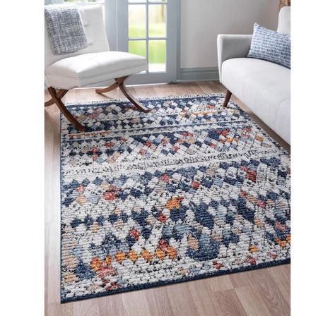 Blue 8x10 Rugs | eSaleRugs High Pile Rug, Shed Colours, Turkey Design, Large Dining Room, Bed In Living Room, Up House, Lattice Pattern, Navy Rug, Dining Room Office