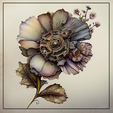 Steampunk Tattoo Design, Steampunk Flowers, Organic Mechanic, Steampunk Images, Steampunk Tattoo, Steampunk Artwork, Surealism Art, Steampunk Mixed Media, Scrapbook Letters