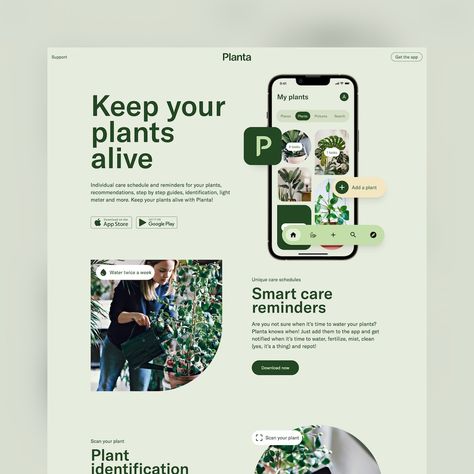 Green Landing Page, Gardening Website, Green Website Design, Green Website, Charity Websites, Text Website, Mobile Landing Page, Startup Design, Plant App