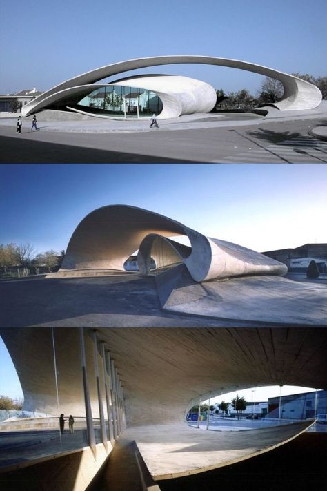 This thing is just great. It’s pretty simple, you don’t need me to spell it out for you. Done in cast-in-place concrete, the geometry of this shell is what gives it its stability. This is a bus station in Casar de Cáceres by Justo García Rubio. It’s just so nice to look at… Bus Station, So Nice, Cloud Gate, Architecture Building, Geometry, Sydney Opera House, To Look, It Cast, Architecture