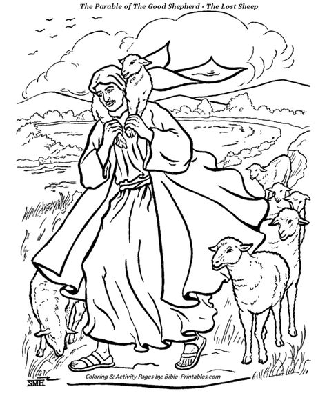 The Parable of The Good Shepherd 2 Good Shepherd Coloring Page, Lost Sheep Coloring Page, Shepherd Coloring Page, Sheep Coloring Page, Rainbow Fish Coloring Page, Bible Parables, Parable Of The Lost Sheep, Jesus Coloring Pages, Parables Of Jesus