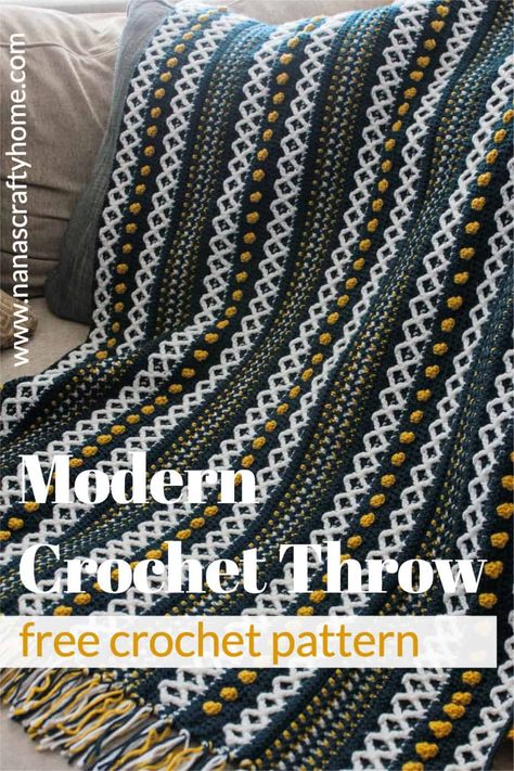 Modern Crochet Blanket Pattern with Beautiful Texture free crochet pattern Popcorn Stitch Crochet, Fun Blanket, Modern Haken, Modern Crochet Blanket, Beau Crochet, Crochet Throw Pattern, Crochet Pattern Instructions, Confection Au Crochet, Stitch Sampler