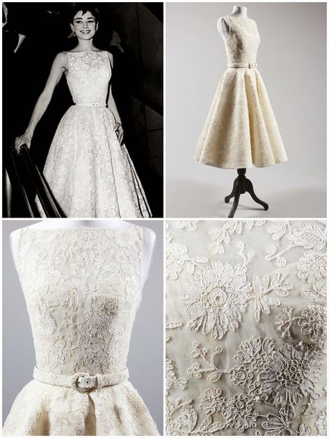 Audrey Hepburn in a white floral Givenchy dress (Oscars1954) Audrey Hepburn Oscar Dress, Audrey Hepburn Givenchy Dresses, Audrey Hepburn Oscar, Sabrina Wedding Dress, Audrey Hepburn Wedding Dress, Givenchy Wedding Dress, Audrey Hepburn Wedding, Outfits Moodboard, Audrey Hepburn Costume