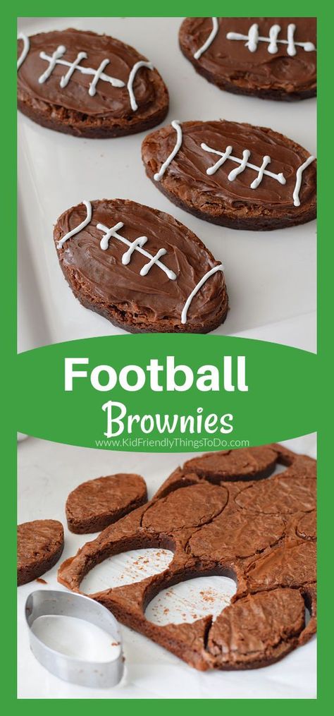 Super Bowl Kids Food, Super Bowl Party Kids, Football Game Treats, Super Bowl Baking, Super Bowl Party Dessert Ideas, Kids Superbowl Party, Superbowl Birthday Party, Football Birthday Snack Ideas, Football Brownies Super Bowl