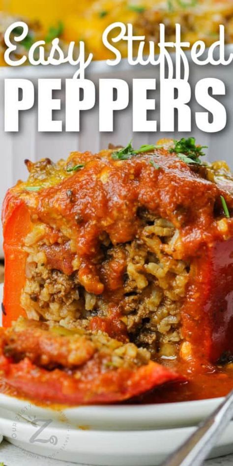 Stuffed Peppers Oven, Rice And Tomato Sauce, Stuffed Peppers Ground Beef, Easy Stuffed Bell Peppers, Stuffed Bell Peppers Ground Beef, Baked Stuffed Peppers, Ground Beef Crockpot Recipes, Green Pepper Recipes, Stuffed Peppers Beef