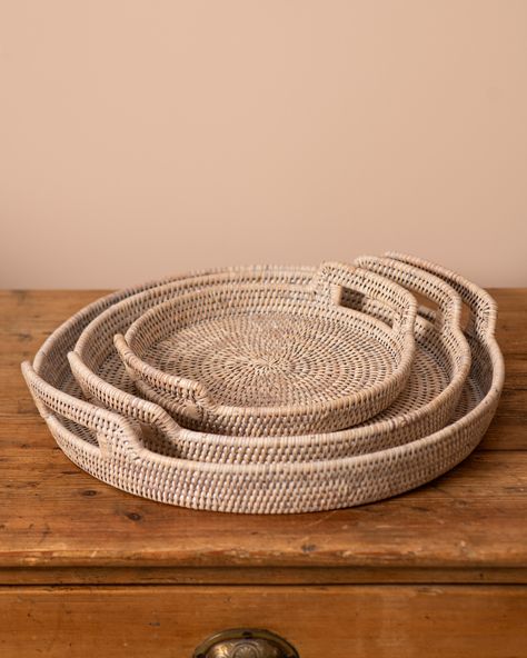 Natural White Limed Round Rattan Tray - Olive and Olive Round Rattan Tray, Elegant Tray, Battery Lamp, Rattan Tray, Wine Bucket, Home Decor Baskets, Blue Throws, Wooden Bowl, Wood Craft