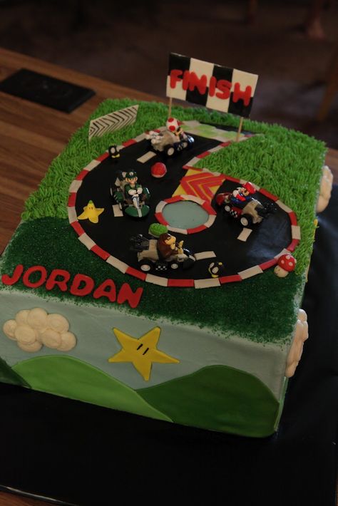 Mario Kart Birthday Cake, Mario Kart Cake, Mario Kart Birthday, Mario Kart Party, Mario Birthday Cake, Mario Bros Cake, Super Mario Cake, Mario Cake, Buttercream Fondant