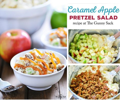 Apple Pretzel Salad, Candied Pretzels, Apple Pretzels, Pretzel Salad Recipe, Apple Salad Recipes, Pretzel Salad, Diced Apples, Apple Salad, Caramel Apple