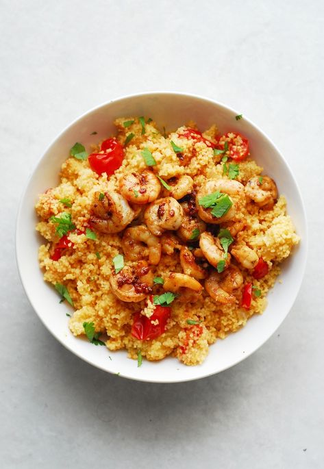 Spicy Shrimp and Couscous - A Duck's Oven Oven Shrimp, Shrimp Couscous, Sous Vide Recipes, Couscous Recipes, Cous Cous, Spicy Shrimp, Dinner Inspiration, Grape Tomatoes, Shrimp Recipes