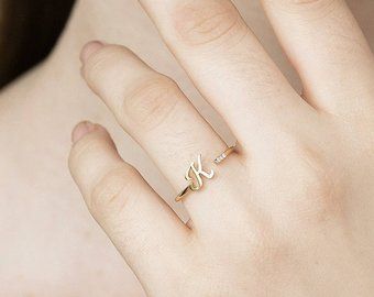 La Conner Washington, Rings Jewelry Simple, Gold Initial Ring, Stack Rings, Gold Earrings Wedding, Name Ring, Gold Pendant Jewelry, Letter Ring, Gold Bride Jewelry