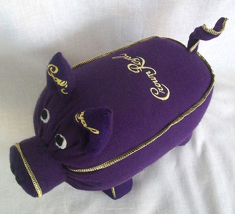 crown royal pig 3, but it should be a cow if you have ever been in the cattle barns at a stock show. Crown Royal Diy, Crown Royal Crafts, Crown Royal Quilt, Crown Royal Bottle, Crown Bottle, Crown Royal Bags, Liquor Bottle Crafts, Pig Crafts, Crown Crafts