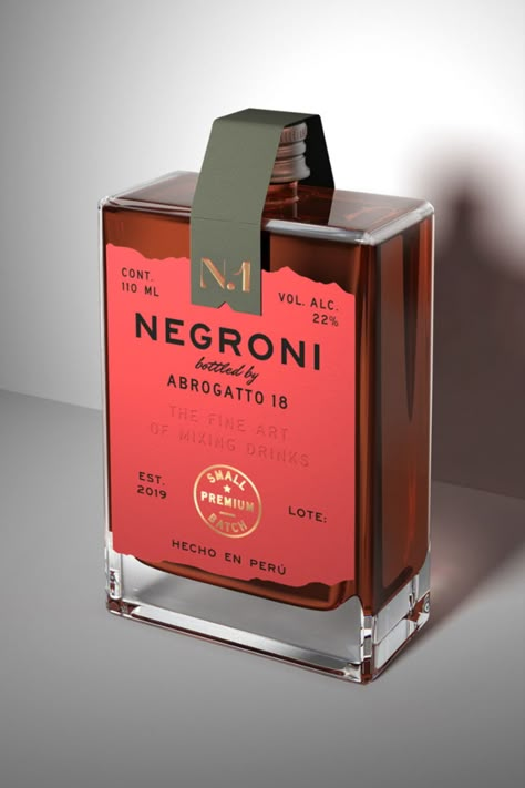 Custom diecut label created for Negroni Abrogatto 18, Ready To Drink Cocktails Unique Label Design, Ready To Drink Cocktails, Liquor Packaging Design, Liquor Bottle Design, Ready To Drink Packaging, Alcohol Label Design, Drink Label Design, Cocktail Packaging, Cans Design