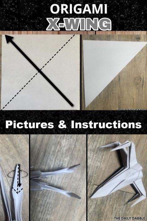 Learn how to make an origami X-wing starfighter from Star Wars! This has some challenging folds but is really fun to try! X Wing Fighter Origami, Star Wars Origami Easy, Origami X Wing, X Wing Origami, Star Wars Diy Crafts, Diy Star Wars Gifts, Star Wars Classroom Theme, Star Wars Craft, Reading Crafts