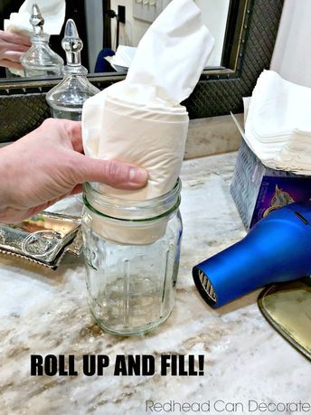 Easy Mason Jar Crafts Diy, Jars Decoration Ideas, Dispenser Diy, Hometalk Diy, Bathroom Crafts, Diy Hanging Shelves, Mason Jar Bathroom, Mason Jar Projects, Tissue Dispenser