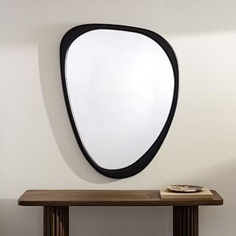 Papie Mashe, Black Framed Mirror, West Elm Mid Century, Design A Room, Asymmetrical Wall, Black Mirror Frame, Mirror Shapes, Wood Wall Mirror, Hanging Wall Mirror