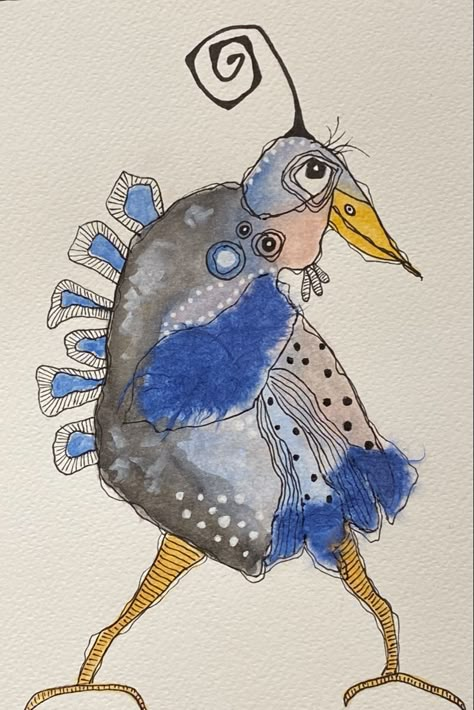 Funky Bird Paintings, Abstract Bird Drawing, Whimsical Birds Drawing, Quirky Birds Art, Whimsical Watercolor Art, Whimsical Art Animals, Whimsical Chicken Art, Funky Birds, Quirky Drawings