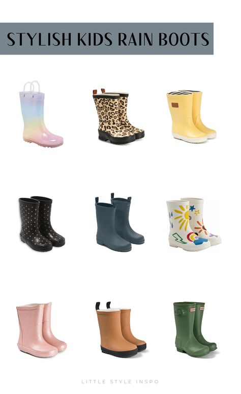 Looking for some adorable rain boots for kids? We've gathered a collection of stylish kids rain boots that are perfect to dress up any kids rainy day outfit. We found some cute leopard rain boots, rainbow rain boots, star rain boots, hunter rain boots, and more! Keep on reading to see all the baby rain boots, toddler rain boots, and kids rain boots that we found. Toddler Girls Rain Boots, Toddler Rain Boots Outfit, Toddler Hunter Boots, Kids Hunter Boots, Rain Boots For Kids, Baby Rain Boots, Boots Rainbow, Joules Rain Boots, Mom Outfits Winter