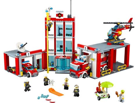 Fire Station - 60110 - LEGO® City - Products and Sets - LEGO.com US Lego City Fire Station, Lego City Fire, Lego Fire, Lego City Sets, Hot Dog Stand, Lego Construction, Fire Chief, Buy Lego, Custom Lego