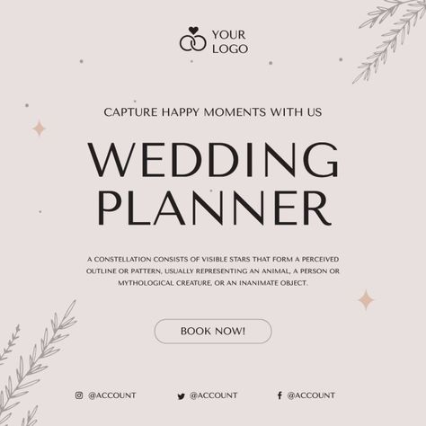 Elegant Happy Moments Wedding Planner Instagram Post Editing Tools, Instagram Post Template, Happy Moments, Post Templates, Instagram Template, Free Graphic Design, Wedding Inspo, Wedding Planner, Graphic Design