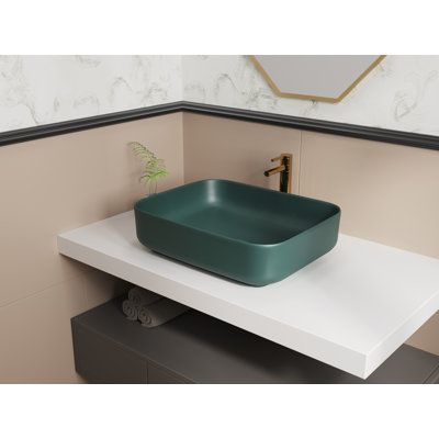 ELLAI Bathroom Vessel Sink Above Counter Ceramic Rectangular Sink Art Basin for Bathroom Matte Red | ELLAI Bathroom Vessel Sink Above Counter Ceramic Rectangular Sink Art Basin for Bathroom Matte Green 5.3 x 19.7 x 15.7 in | KLAG1054 | Wayfair Canada Green Basin, Sink Above Counter, Bathroom Downstairs, Downstairs Cloakroom, Green Sink, Basin Design, Matte Green, Vessel Sink Bathroom, Grey Ceramics