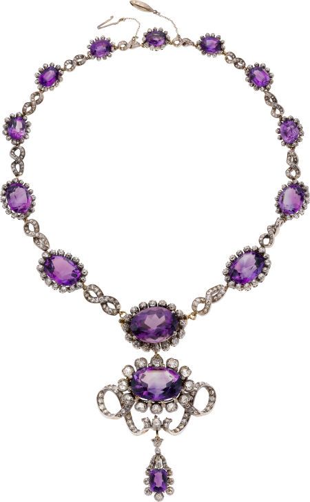 Victorian Amethyst, Diamond, Silver-Topped Gold Necklace, Netherlands Amethyst Stone Necklace, Anniversary Necklace, Style Steampunk, Purple Jewelry, Amethyst Jewelry, Victorian Jewelry, Amethyst Necklace, Fantasy Jewelry, Magpie