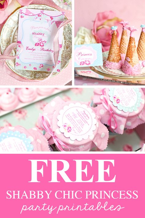 Shabby Chic Princess Party Freebie | Free Party Printables Free Princess Printables, Princess Birthday Party Decorations Diy, Princess Party Printables, Beauty Party Ideas, Printable Birthday Banner, Princess Birthday Party Decorations, Diy Birthday Banner, Princess Theme Birthday, Princess Theme Birthday Party