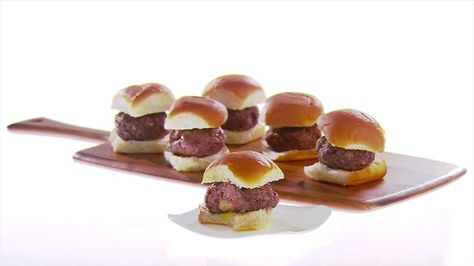 Lamb Sliders Recipe : Giada De Laurentiis : Food Network Burger Sliders Recipes, Lamb Sliders, Lamb Burger, Tzatziki Recipes, Lamb Burgers, Burger Sliders, Grilled Lamb, Slider Buns, Chicken Marsala