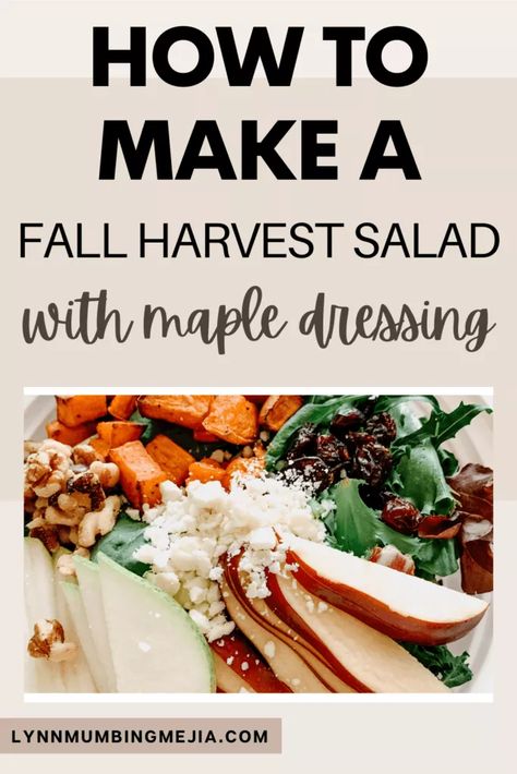 Harvest Salad Dressing, Salad With Maple Dressing, Fall Harvest Salad, Maple Dressing, Maple Dress, Green Kale, Harvest Salad, Sweet Potato Spinach, Pear Salad