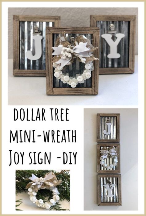 Dollar Tree Mini Wreath JOY Sign -DIY #christmasdecor #christmascrafts #joy #dollartreechristmasdecor Dollar Tree Frames, Dollar Store Christmas Decor, Dollar Tree Christmas Decor, Joy Sign, Mini Wreath, Dekor Diy, Dollar Store Christmas, Diy Dollar Tree Decor, Dollar Tree Christmas