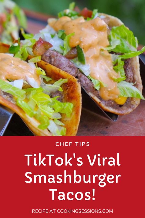 TikTok Smashburger Tacos Mash Burger Tacos, Tik Tok Smash Burger Taco, Smash Burger Tacos Video, Dinners Casseroles, Smashed Tacos, Smashburger Tacos, Smash Burger Tacos, Burger Tacos, Easy Taco Recipes