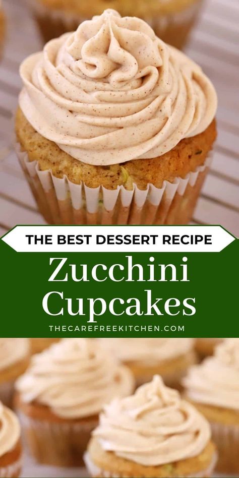 Zucchini Cupcakes Recipes, Banana Bread Cupcakes, Cinnamon Buttercream Frosting, Zucchini Bread Muffins, Zucchini Cupcakes, Cinnamon Buttercream, Frosted Cupcakes, Zucchini Banana Bread, Bread Muffins