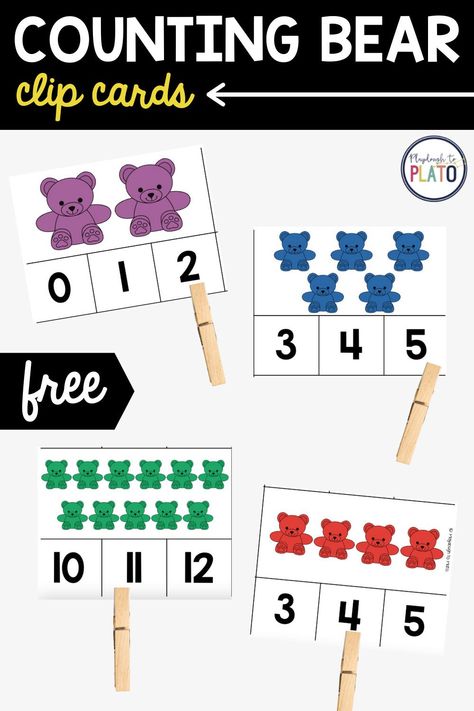 Counting bears are such a motivating math manipulative for young children. They’re great for practicing patterns, graphing and counting. These colorful batch of counting bear clip cards are perfect for building number sense with young learners. They’re a playful way to learn the numbers 1 to 12! 
#numbersense #mathmanipulatives #countingbears Counting Bears Printables Free, Numbers 1-5 Activities Kindergarten, Bear Activities Preschool, Bear Theme Preschool, Free Math Centers, Bears Preschool, Math Manipulative, Counting Bears, Counting Clip Cards