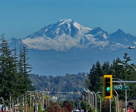 Washington's Mount Baker, as seen from the Fraser Highway in Surrey (Vancouver suburb), British Columbia. Mount Baker, Whale Painting, Mt Baker, Fav Place, Surrey Bc, Coastal Lifestyle, Romanticizing Life, Life Plan, Take Me Home