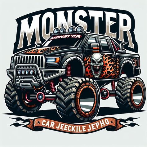 Monster truck design | Premium Photo #Freepik #photo #car #transportation #fun #road Monster Car, Car Vector, Phone Wallpaper For Men, Graphic Tshirt Design, Truck Design, Hot Rods Cars, Car Cartoon, Monster Truck, Car Lover