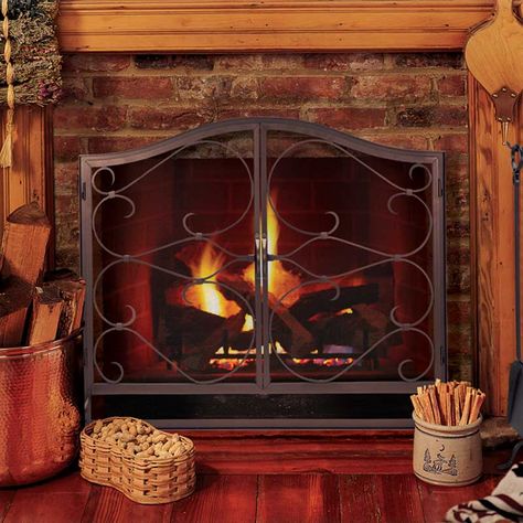 Fireplace Safety Gate, Fireplace Screens With Doors, Metal Fireplace, Fireplace Doors, Fire Screen, Farmhouse Fireplace, Fireplace Tool Set, Fireplace Screen, Fireplace Hearth