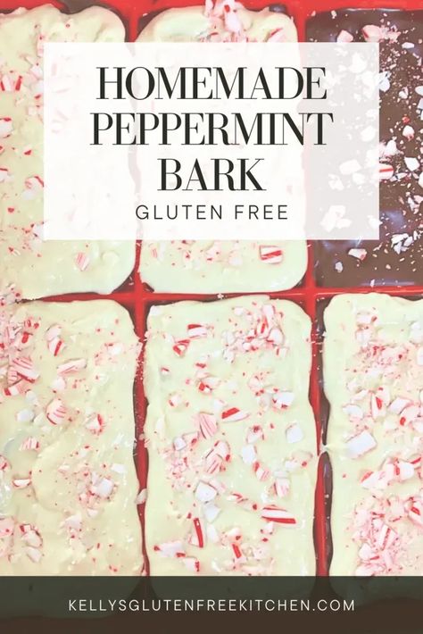 How To Make Gluten Free Peppermint Bark [2023] - Kelly's Gluten Free Kitchen Gluten Free Peppermint Bark, Gluten Free Christmas Baking, Gluten Free Christmas Desserts, Homemade Peppermint Bark, Peppermint Bark Recipes, Yummy Christmas Treats, Gluten Free Kitchen, Chocolate Melting Wafers, Gluten Free Christmas