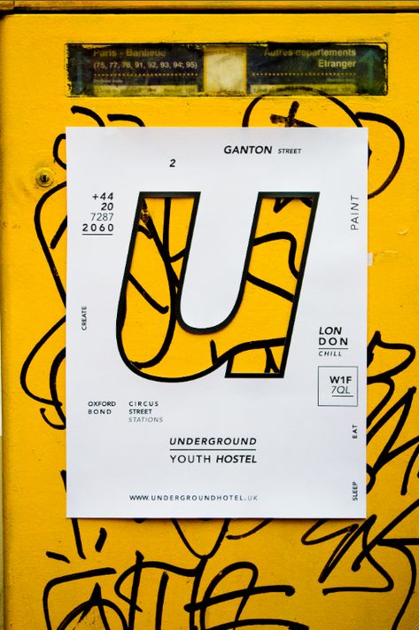 UNDERGROUND, youth hostel london on Behance Typographie Inspiration, Schrift Design, Youth Hostel, Typography Images, Desain Editorial, 타이포그래피 포스터 디자인, 카드 디자인, Plakat Design, Typography Layout