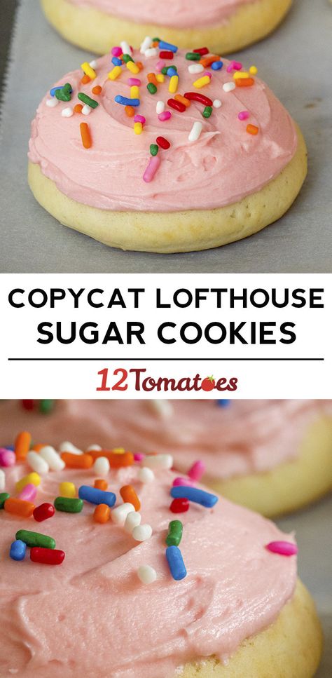 Copycat Lofthouse Sugar Cookies | 12 Tomatoes Sugar Cookies With Sour Cream, Lighthouse Cookies, Cookies With Sour Cream, Lofthouse Sugar Cookies, Lofthouse Cookies, Sugar Cookies With Sprinkles, Frosted Sugar Cookies, Soft Sugar, Sugar Cookie Frosting