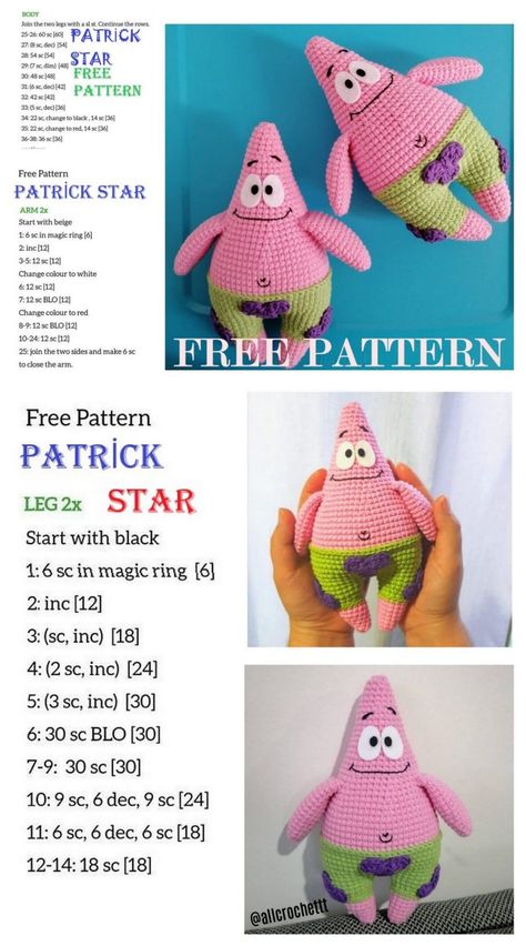 Patrick Star Amigurumi Free Pattern - Csr.life Free Disney Amigurumi Patterns, Crochet Cute Things Free Pattern, Free Nerdy Crochet Patterns, Written Patterns Crochet, Crochet Spongebob Pattern Free, Spongebob Crochet Pattern Free, Funny Crochet Patterns Free, Crochet Patterns Amigurumi Free, Fun Crochet Projects Free