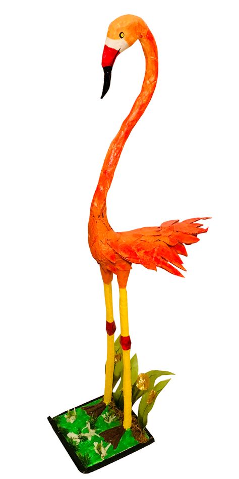 Materials use: Cardboard, paper mache ,and white cement compound .This is very lovely handicrafts Flamingo.  Recycled : Yes Dimension : 31.5″Hx10.5″Lx6″W  #florida #crafts #handicraft #handmade #craft #crafty #design #gifts #usa #america #follow Cardboard Paper Mache, Florida Crafts, Paper Mache Art, White Cement, Cement Crafts, Cardboard Paper, Paper Mache, Cement, Wind Sock